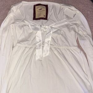 Hollister Cream Long Sleeve Blouse with Bow